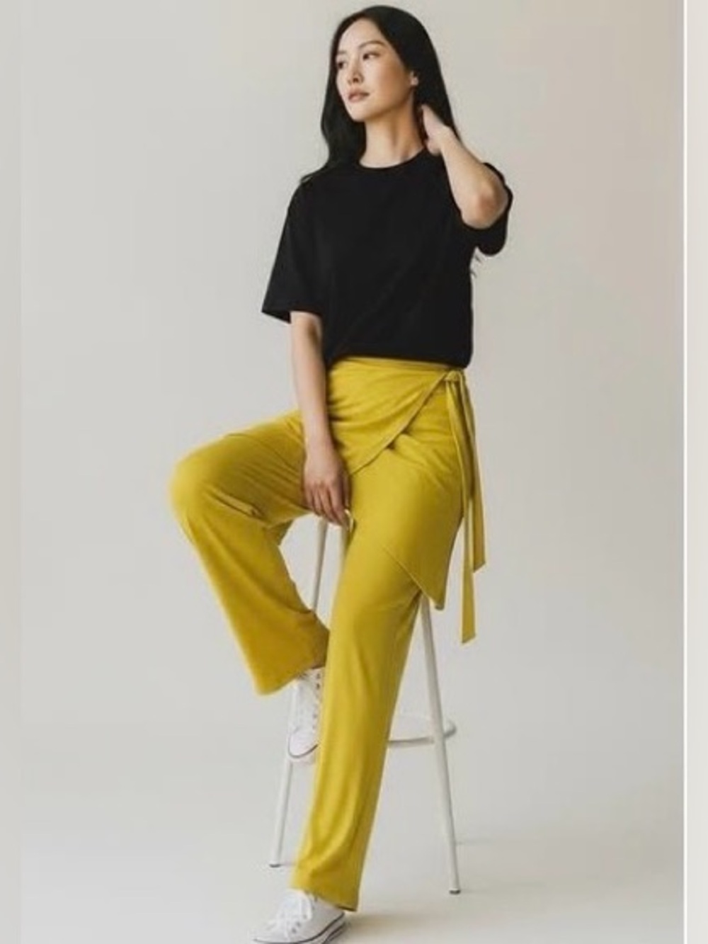 Zara Overlay Tie Waist Wide Leg Pants Chartreuse Olive Sarong medium comfy